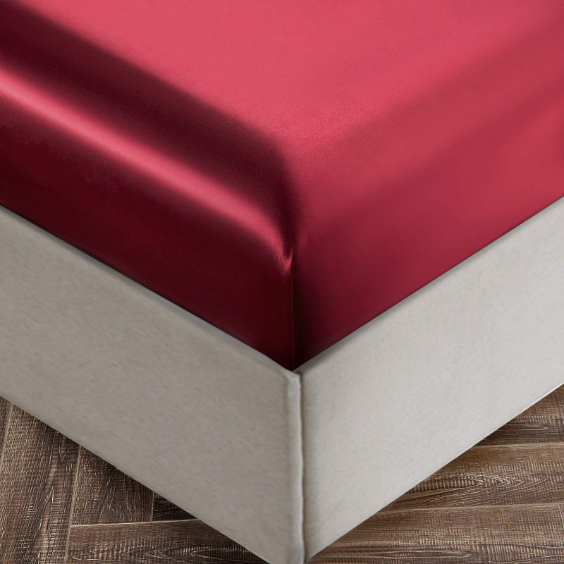 SiinvdaBZX 4Pcs Satin Sheet Set Queen Size Ultra Silky Soft Burgundy Satin Queen Bed Sheets with Deep Pocket  1 Fitted Sheet  1 Flat Sheet  2 Envelope Closure Pillowcases - Image 4